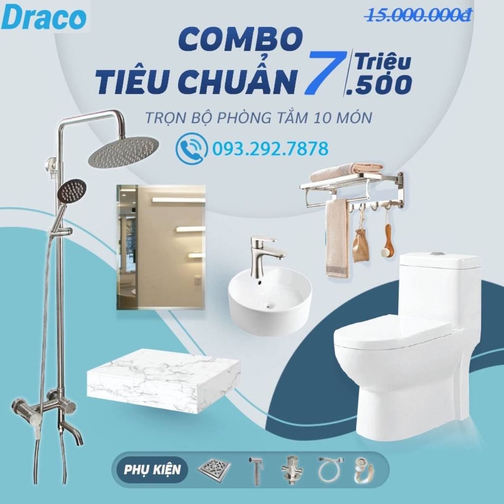 Combo Tiêu Chuẩn - Trọn Bộ Phòng Tắm 10 Món Thương Hiệu Draco