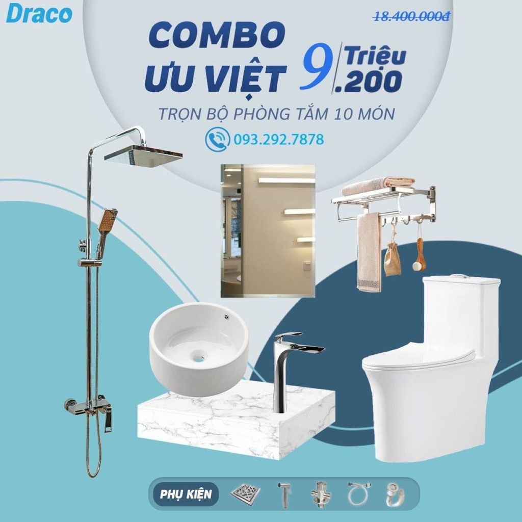 Combo Ưu Việt - Trọn Bộ Phòng Tắm 10 Món Thương Hiệu Draco