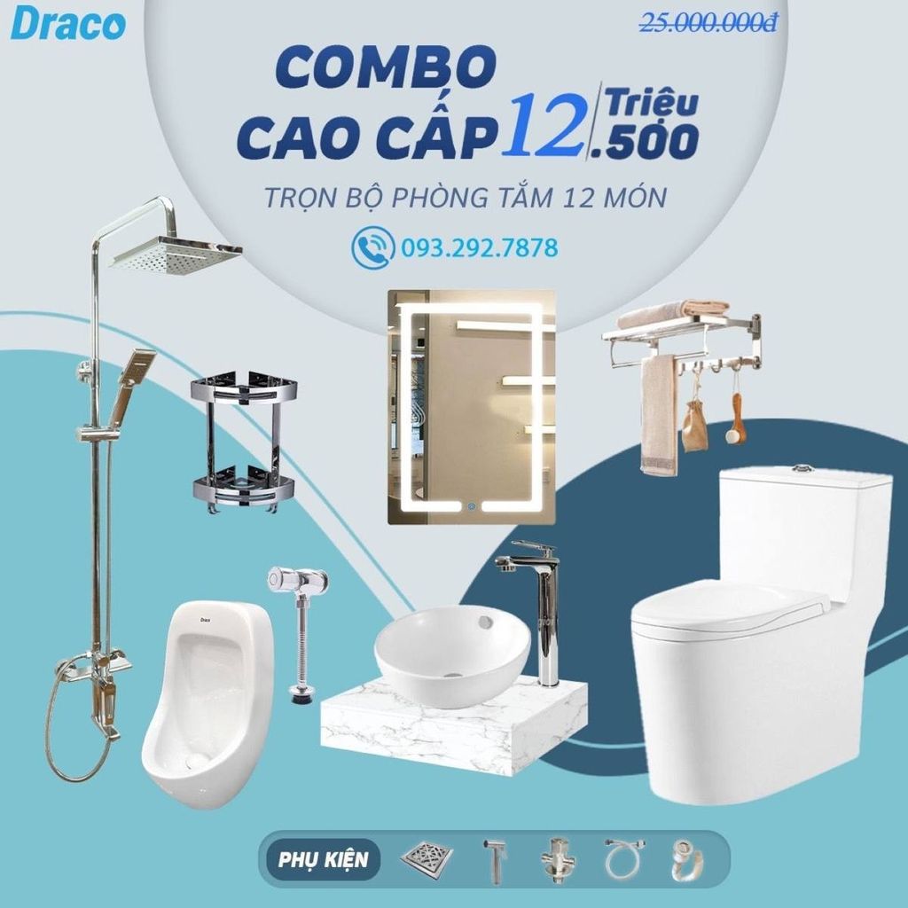 Combo Cao Cấp - Trọn Bộ Phòng Tắm 12 Món Thương Hiệu Draco