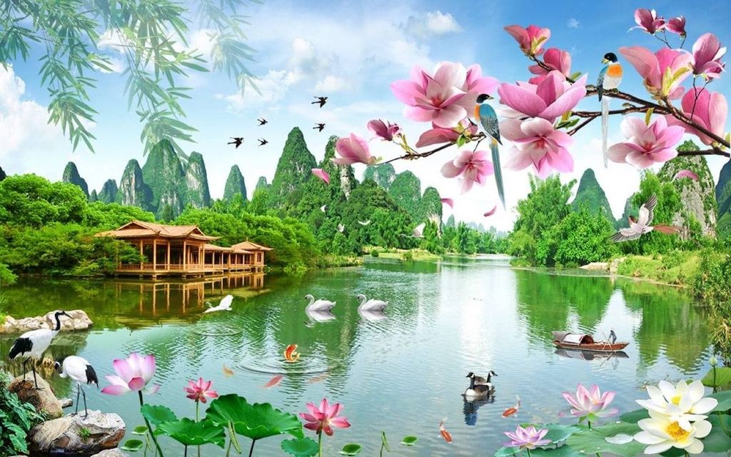 Tranh Dán Tường 3D Sơn Thủy Sttp48