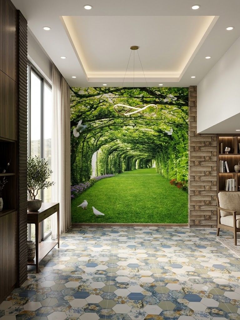 Tranh vòm cây xanh, lối đi