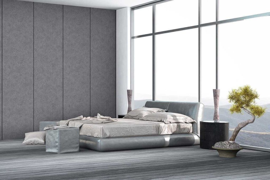 Giấy dán tường gdt02 với họa tiết trơn, tông màu xám hiện đại và sang trọng phù hợp cho phòng ngủ