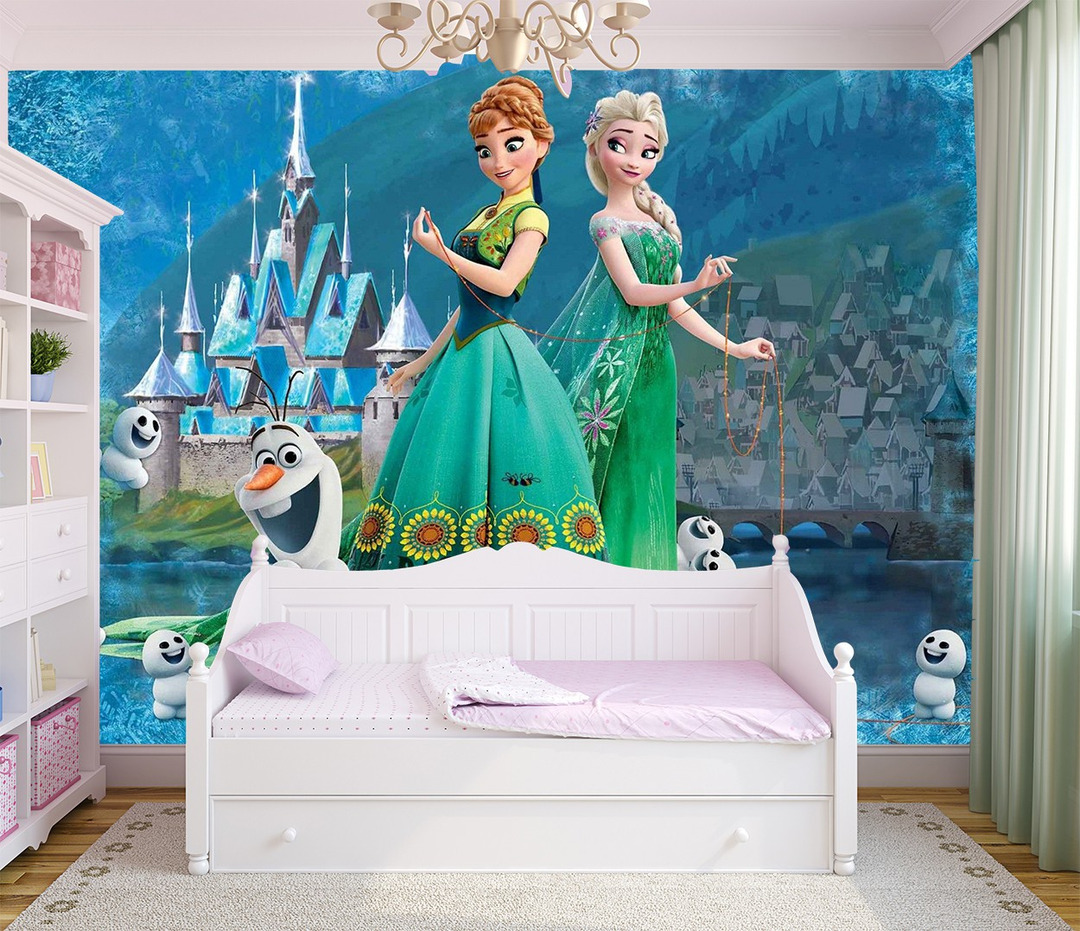 Tranh 3D Dán Tường Công Chúa Elsa Anna Và Lâu Đài TTE8029