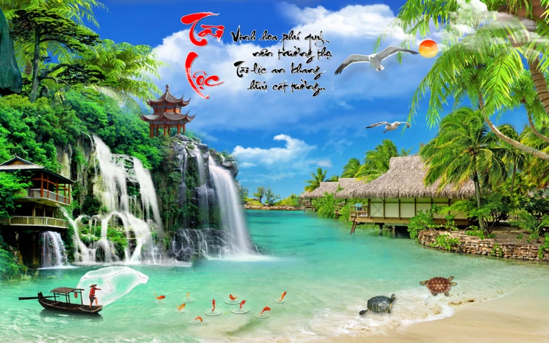 Tranh Dán Tường 3D Sơn Thủy Tiến Phát Sttp21