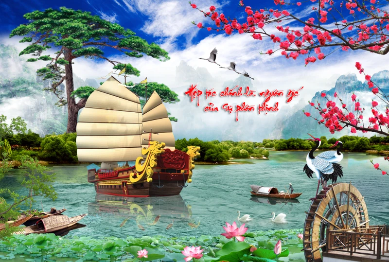 Tranh Dán Tường 3D Sơn Thủy Tiến Phát Sttp18