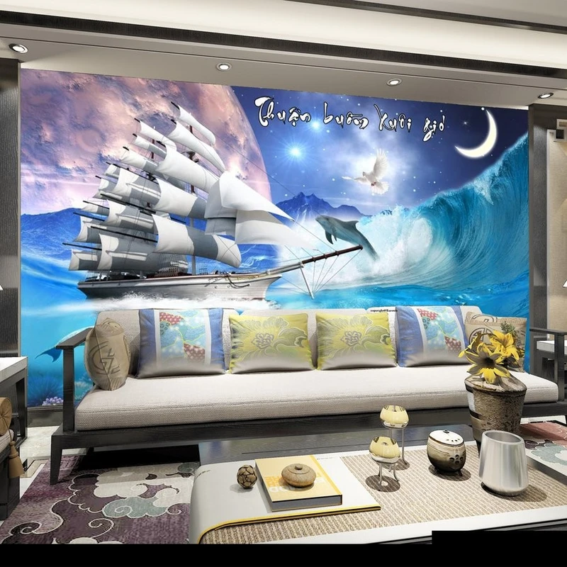 Tranh Dán Tường 3D Họa Tiết Thuận Buồn Xuôi Gió Tiến Phát Decor Tbxg01