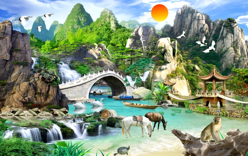 Tranh Dán Tường 3D Sơn Thủy Tiến Phát Sttp38
