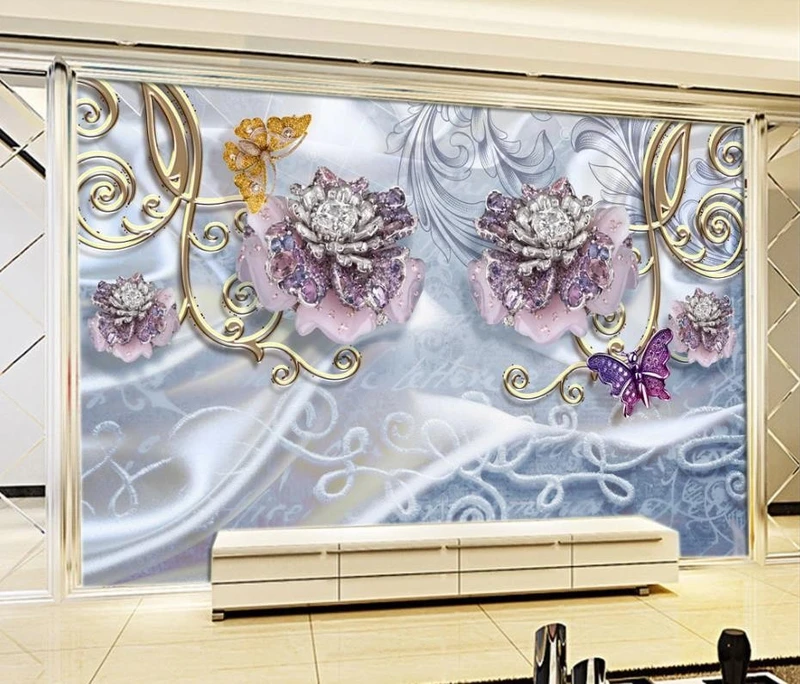 Tranh Dán Tường 3D Hoa Tím Sắc Màu Nghệ Thuật Htsm01