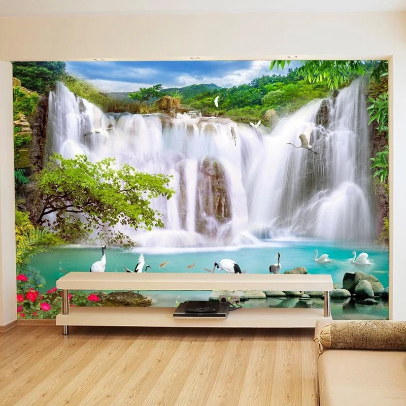 Tranh Dán Tường 3D Họa Tiết Thác Nước Mùa Thu Tiến Phát Tntp04