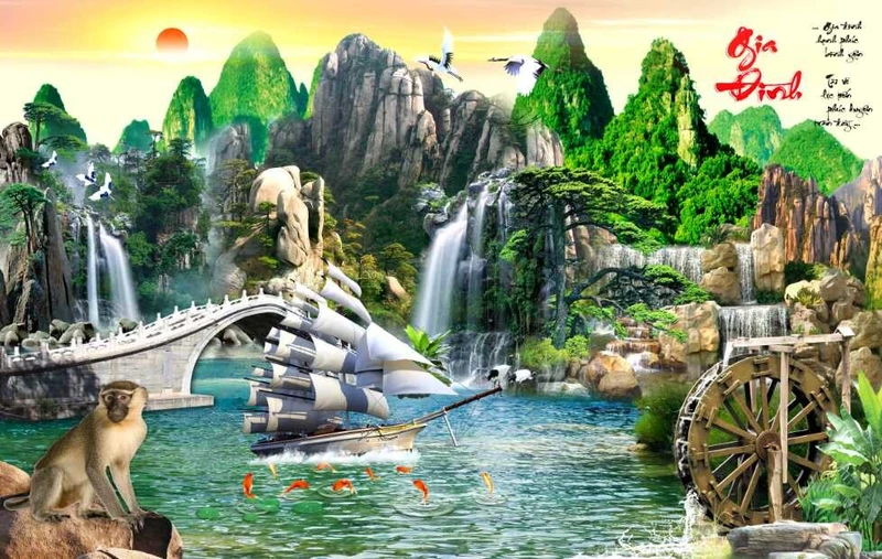 Tranh Dán Tường Sơn Thủy ST23