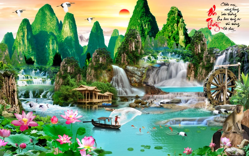 Tranh Dán Tường 3D Sơn Thủy Tiến Phát Sttp34