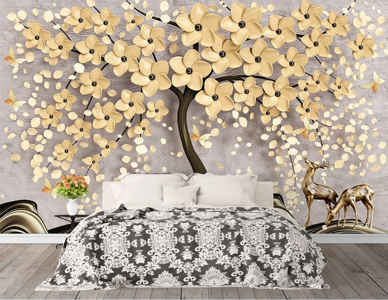 Tranh 3D Dán Tường Cây Hoa Vàng Và Hưu TPN8001
