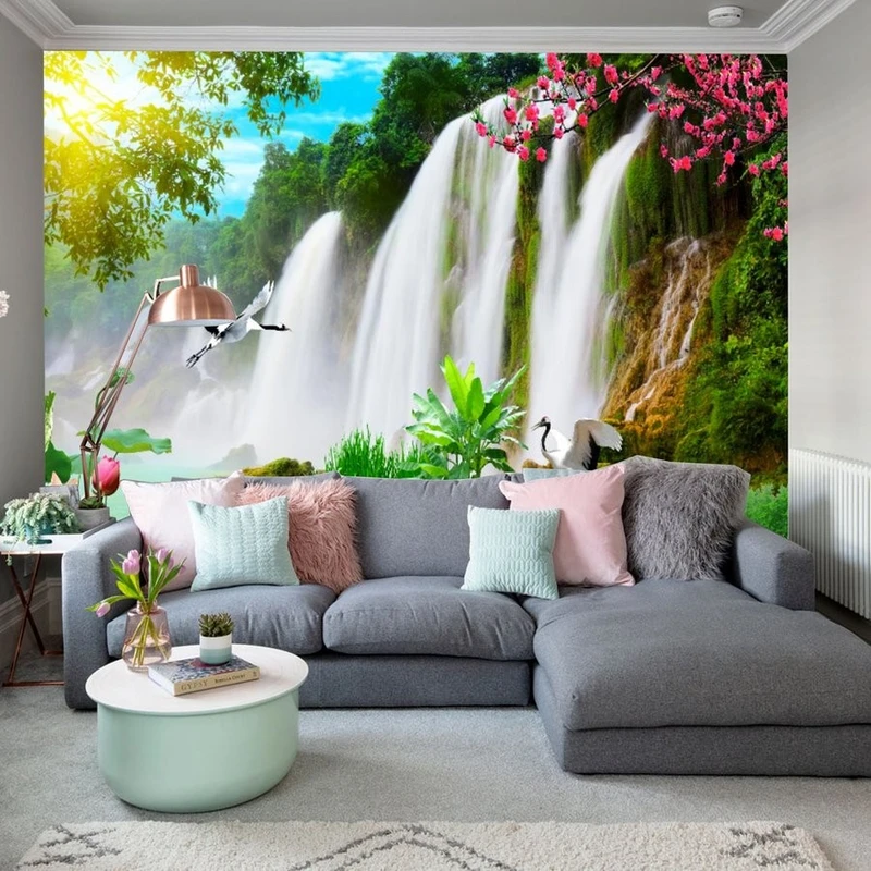 Tranh Dán Tường 3D Họa Tiết Thác Nước Mùa Thu Tiến Phát Tntp02