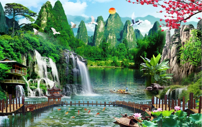 Tranh Dán Tường 3D Sơn Thủy Tiến Phát Sttp22