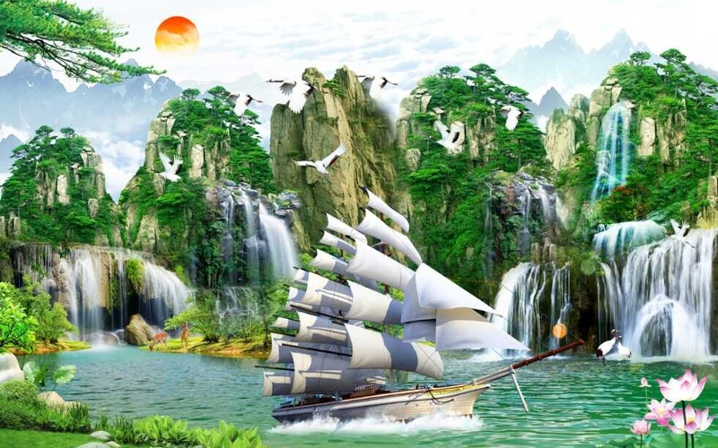 Tranh Dán Tường Sơn Thủy ST28