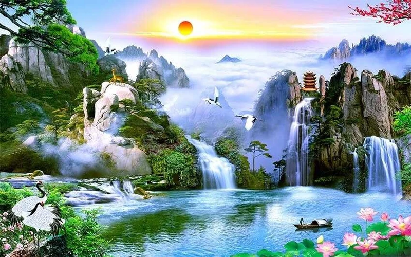 Tranh Dán Tường Sơn Thủy ST10