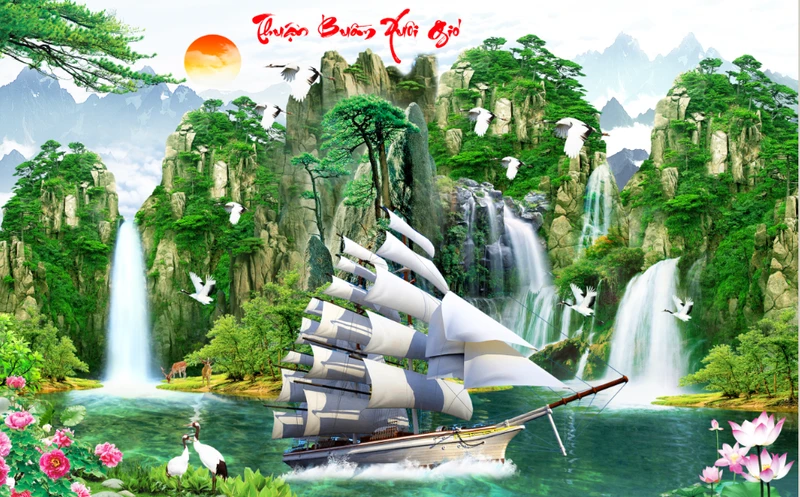 Tranh Dán Tường 3D Sơn Thủy Tiến Phát Sttp25