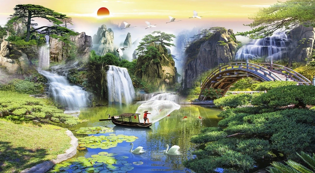 Tranh Dán Tường 3D Sơn Thủy Tiến Phát Sttp46