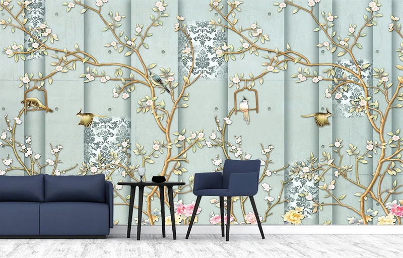 Tranh 3D Dán Tường Hoa Và Chim TPK8010