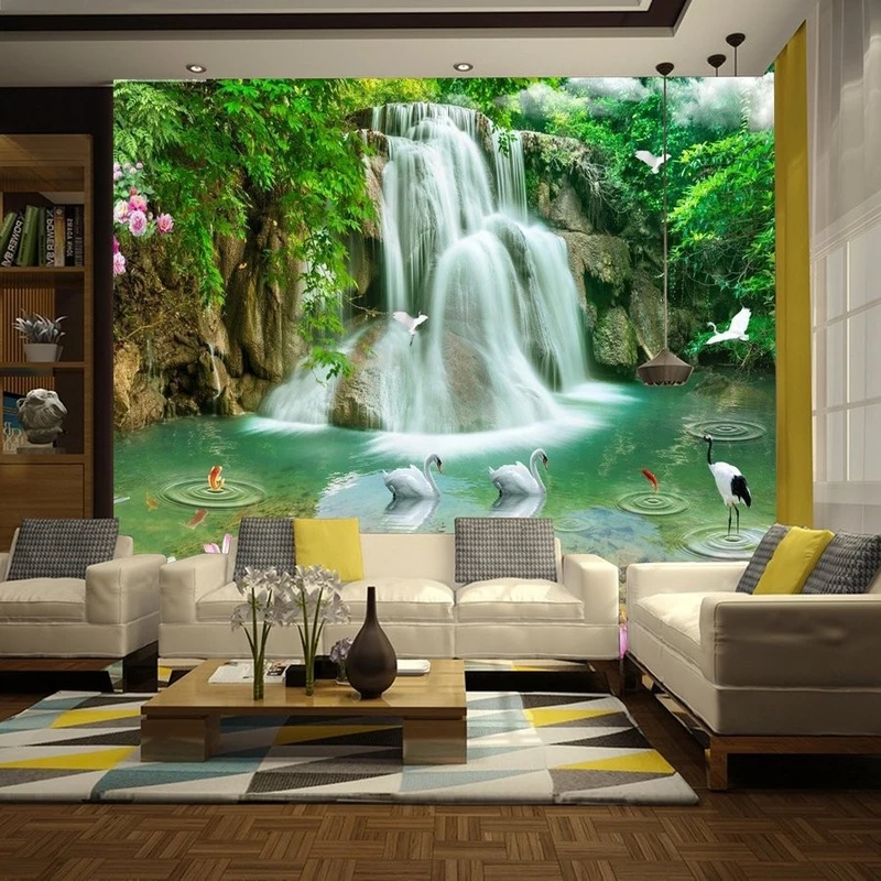 Tranh Dán Tường 3D Họa Tiết Thác Nước Mùa Thu Tiến Phát Tntp06