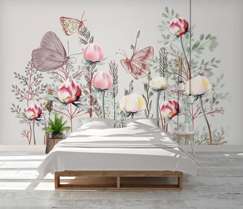 Tranh Dán Tường 3D Bướm Và Hoa Bvh01