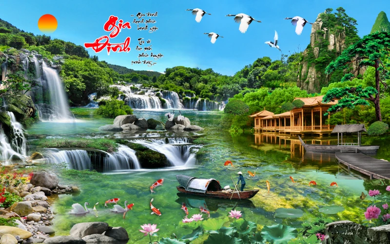 Tranh Dán Tường 3D Sơn Thủy Tiến Phát Sttp02