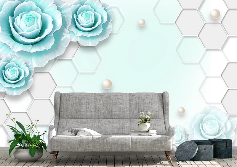 Tranh 3D Dán Tường Hoa Xanh Dương TPK8001
